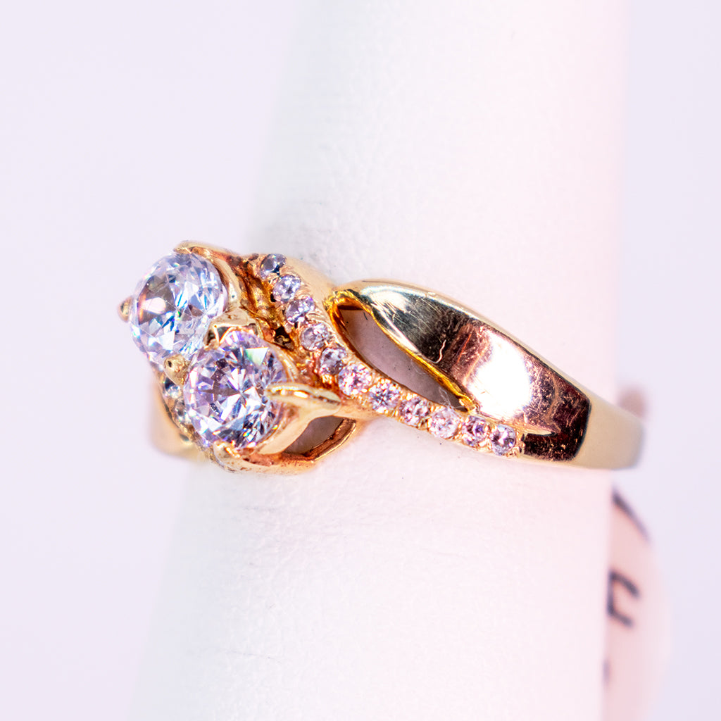 10 K Gold Ring with Double Zirconia and Radiant Shine - Mar y Sol Jewelry