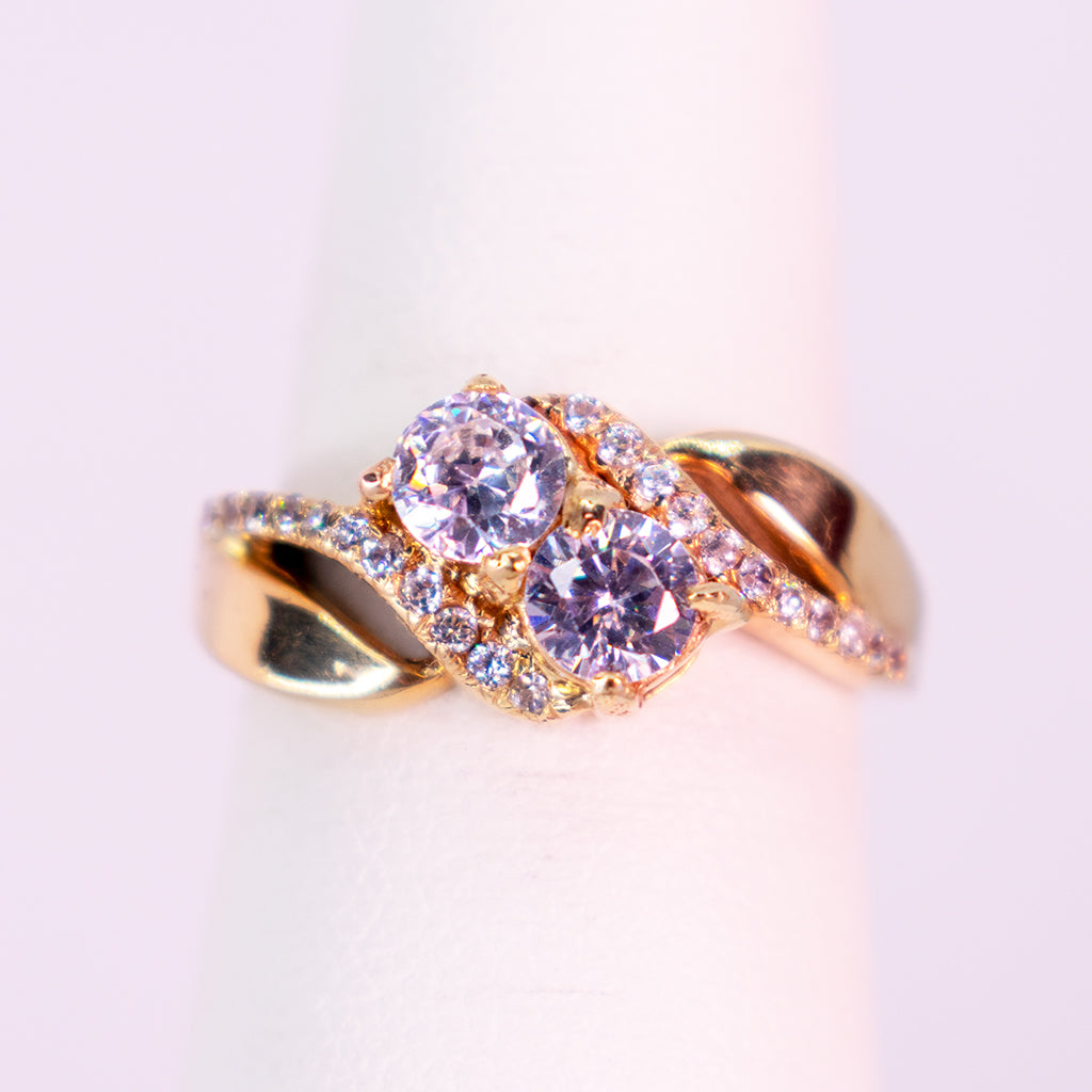 10 K Gold Ring with Double Zirconia and Radiant Shine - Mar y Sol Jewelry