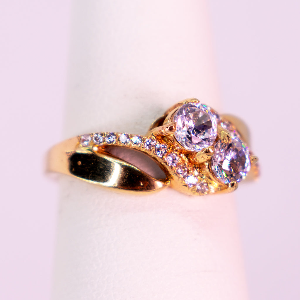 10 K Gold Ring with Double Zirconia and Radiant Shine - Mar y Sol Jewelry