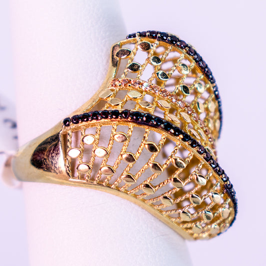 10 K Gold Ring with Black Diamonds - Mar y Sol Jewelry