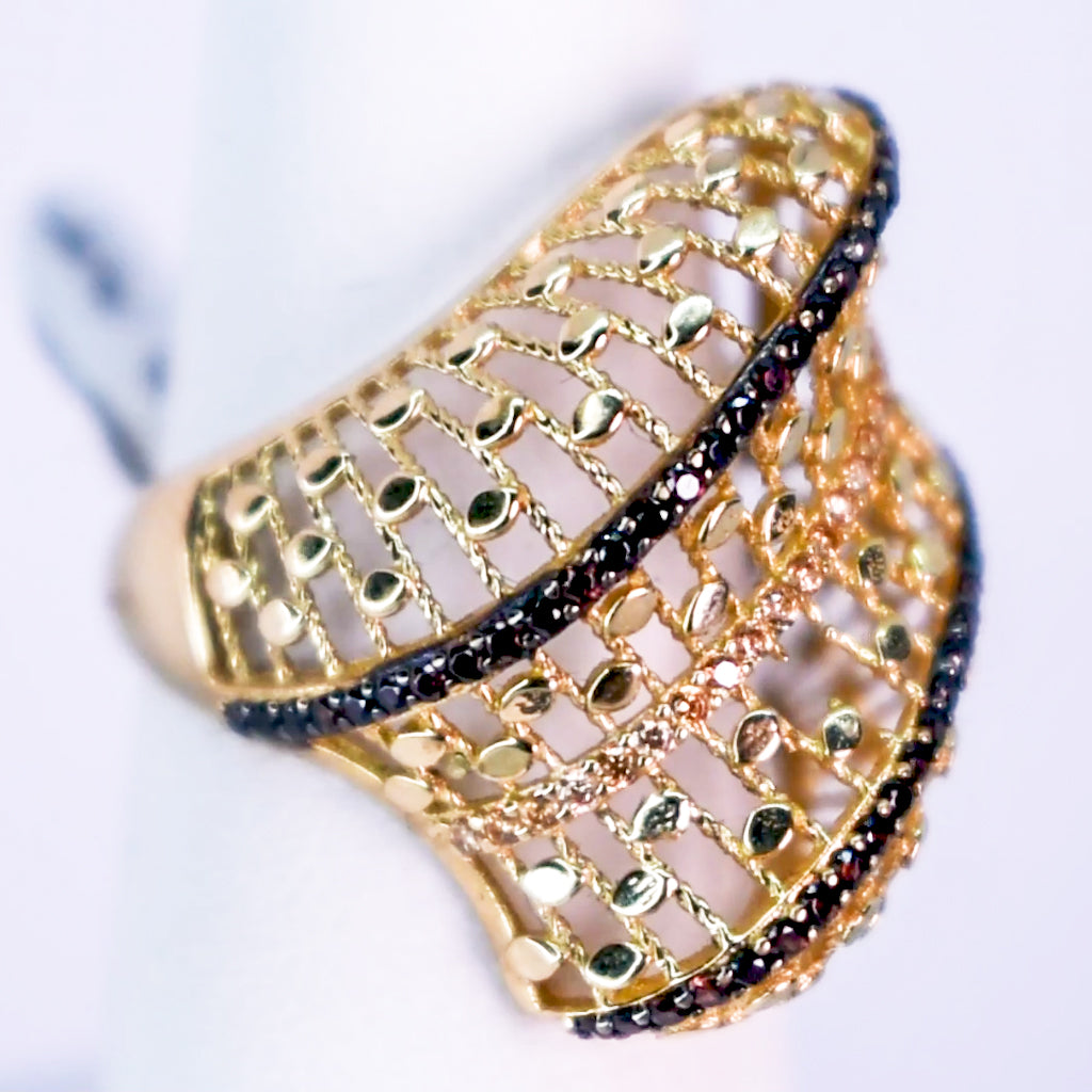 10 K Gold Ring with Black Diamonds - Mar y Sol Jewelry