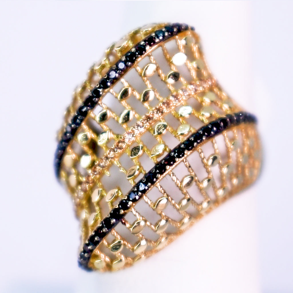 10 K Gold Ring with Black Diamonds - Mar y Sol Jewelry