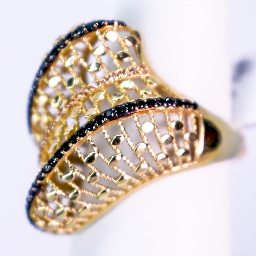 10 K Gold Ring with Black Diamonds - Mar y Sol Jewelry