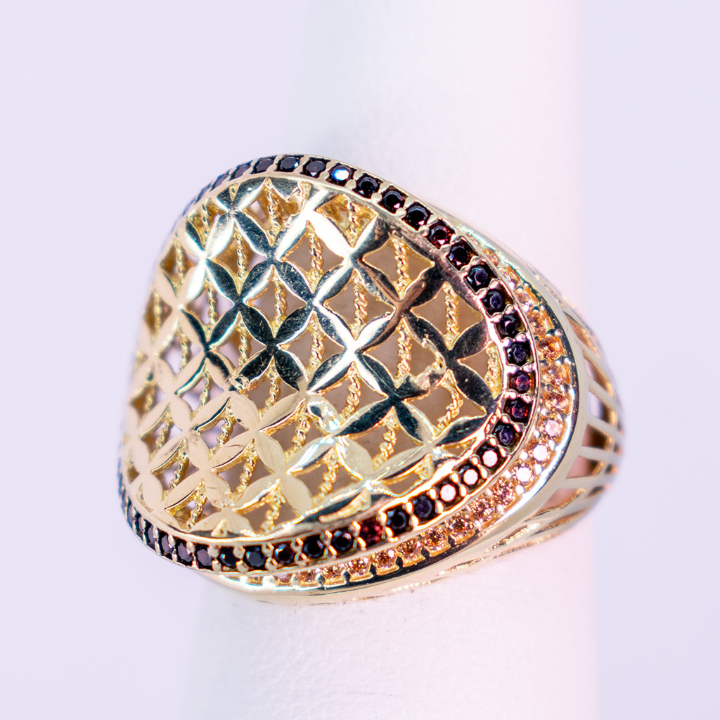 Oval Ring 10 K with X Pattern - Mar y Sol Jewerly