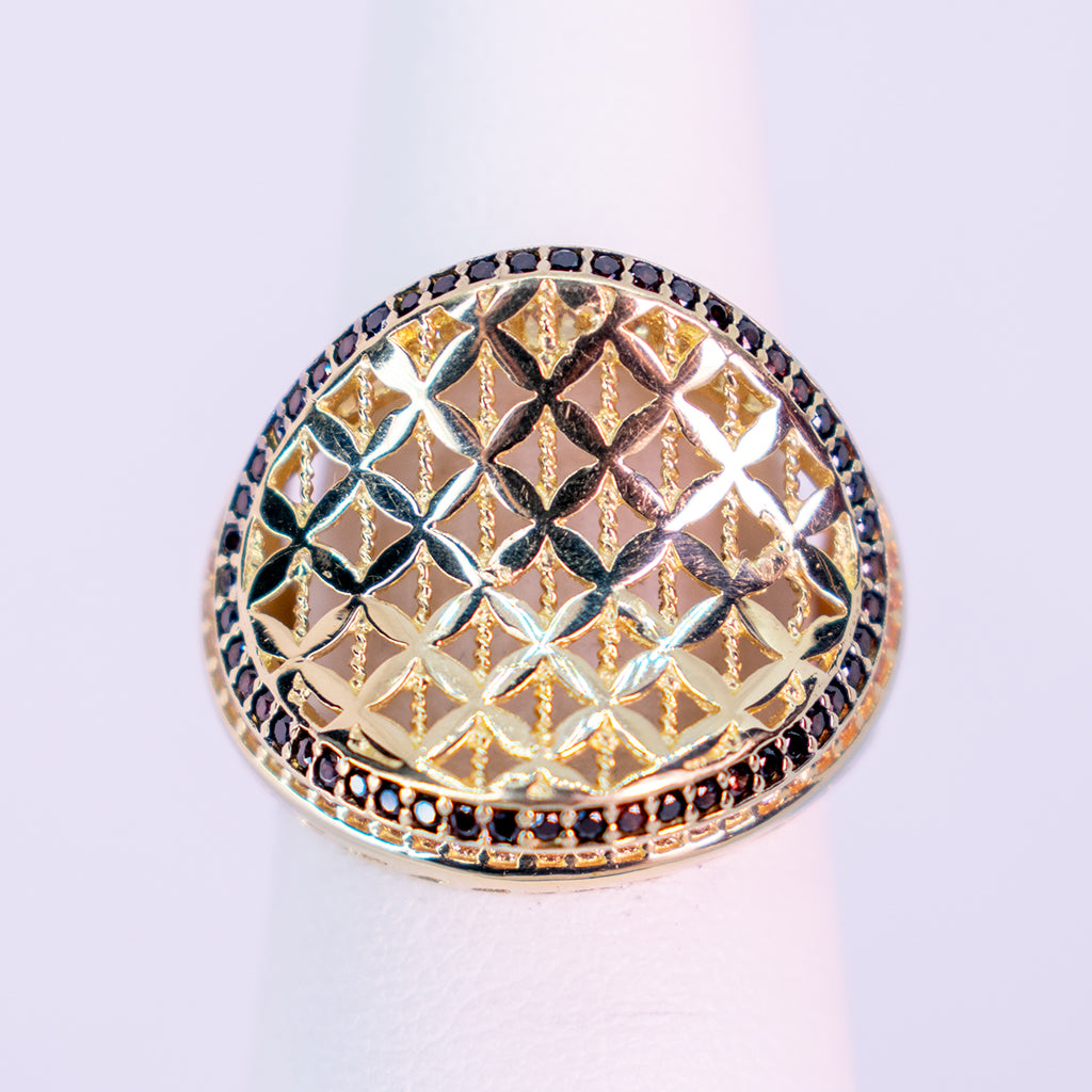 Oval Ring 10 K with X Pattern - Mar y Sol Jewerly