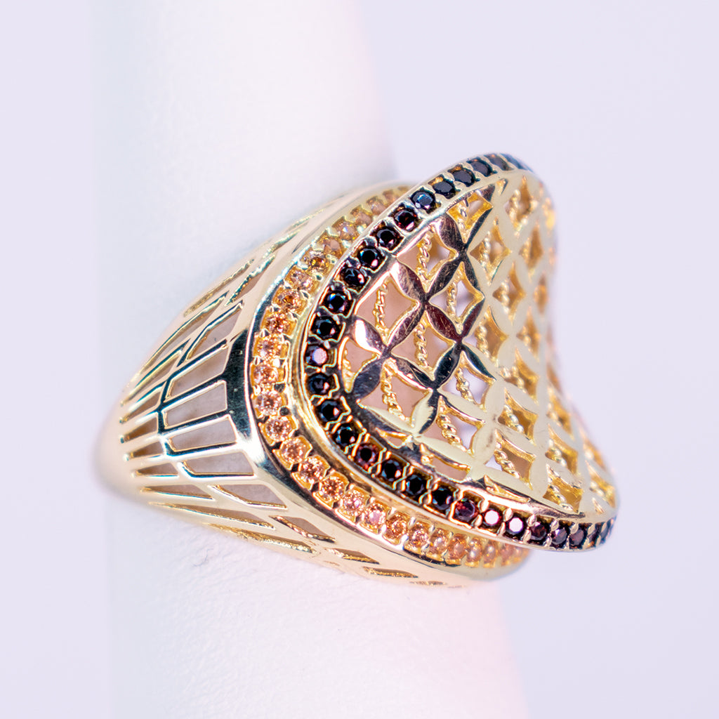 Oval Ring 10 K with X Pattern - Mar y Sol Jewerly